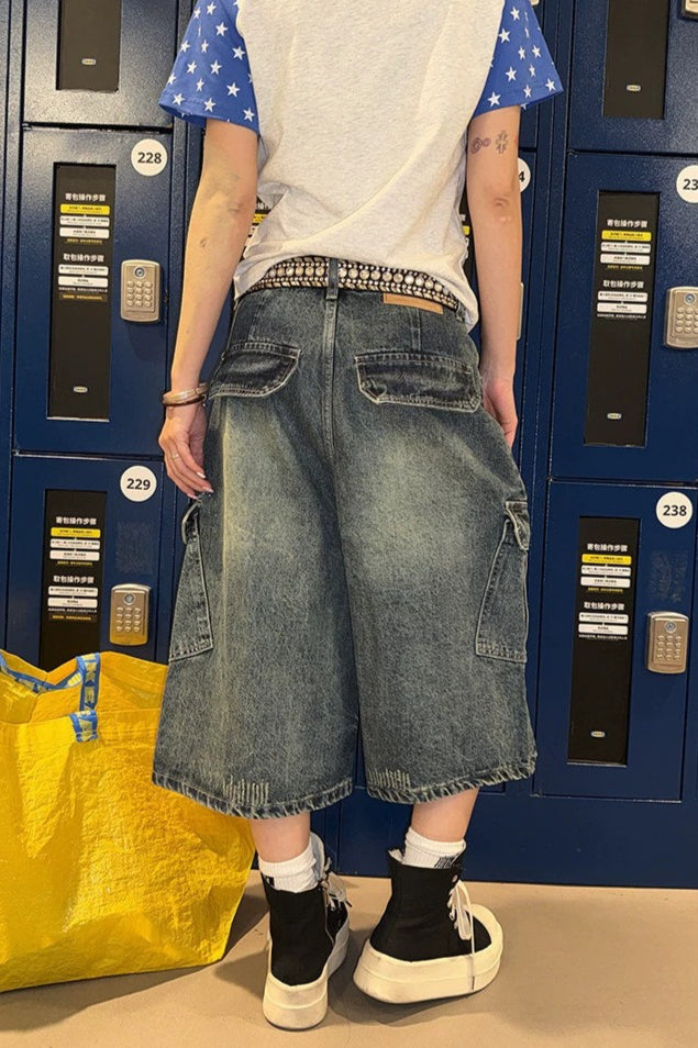 Double Waistband Letter Patch Curved Leg Jeans Secondary image