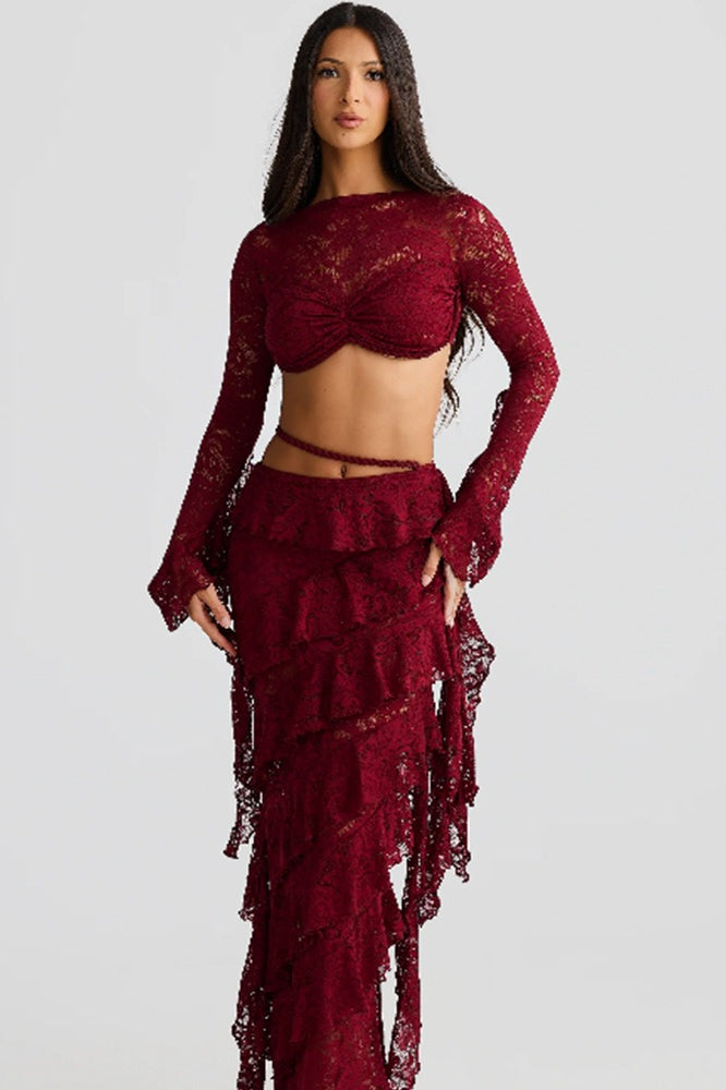Lace Trim Layered Ribbon Tie Skirt Set Secondary image
