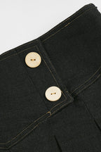 Buttoned Pleated Denim Mini Skirt