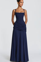 Square Neck Ruched Milk Silk Formal Dress