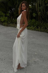 Pleated Halter Top Boho Dress
