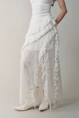 Asymmetric Wool Blend Black White Maxi Skirt