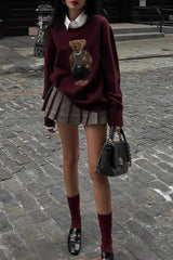 Bear Embroidery Oversized Sweater
