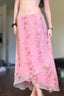 Floral Ruffle Asymmetric Sheer Mesh Vacation Maxi Skirt