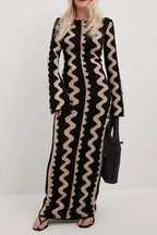 Striped Contrast Slim Knit Sweater Dress Black / One Size