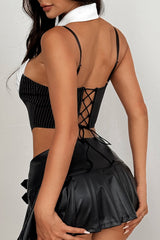 Sexy Contrast Corset Crop Top with Tie