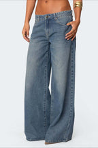Low Waist Printed Wide Leg Jeans