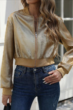 Shiny Foil Long Sleeve Zip Jacket S / Gold