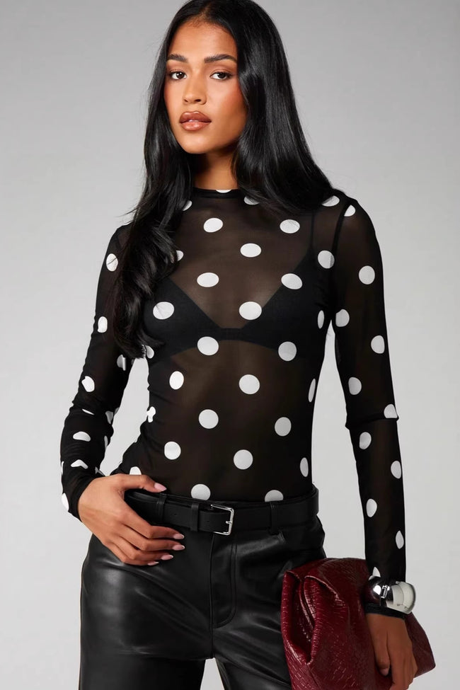 Polka Dot Sheer Mesh Long Sleeve Tee Main image