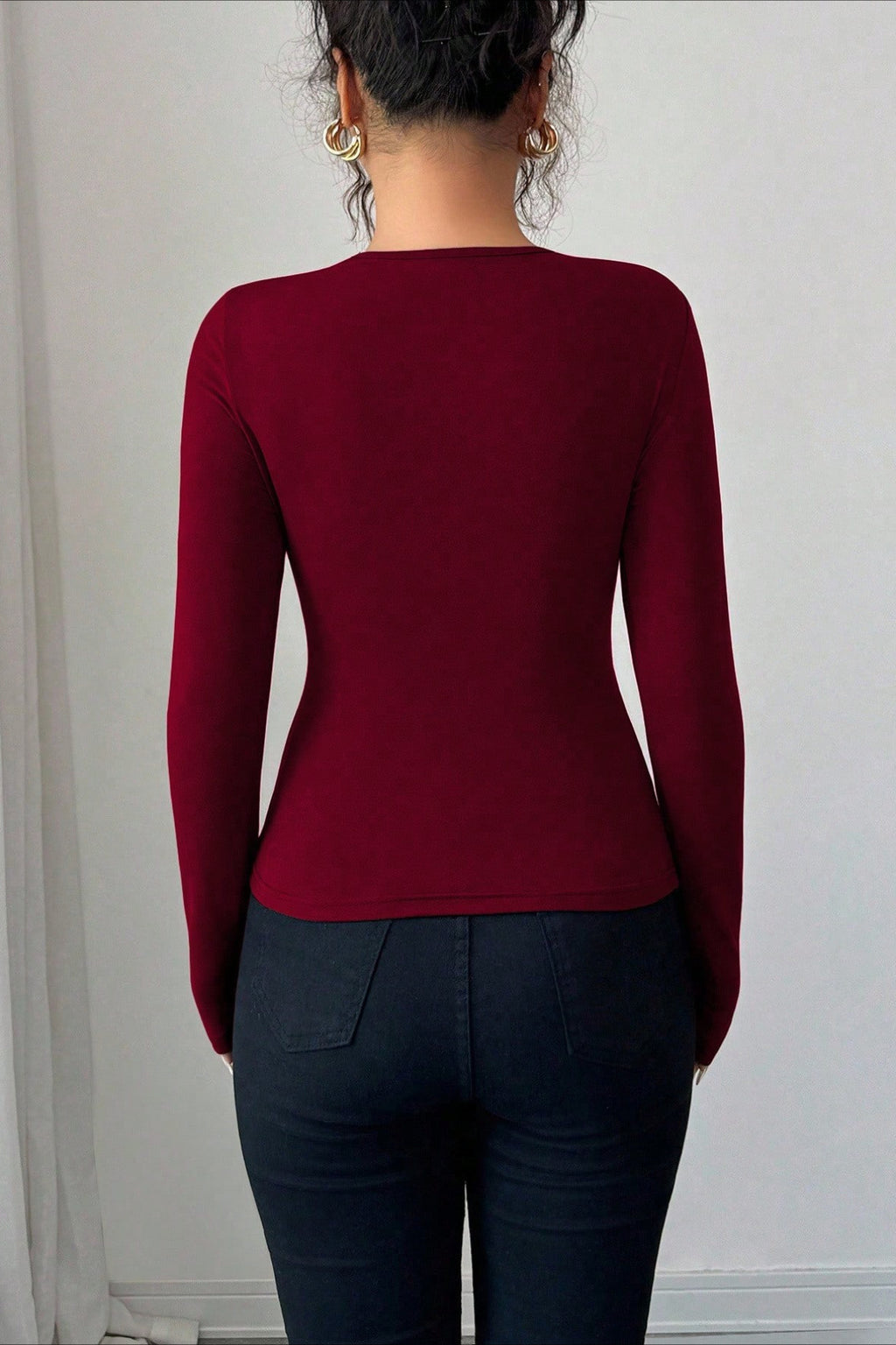 Asymmetrical Cut Out Bodycon Long Sleeve Tee