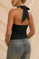 Backless Metal Trim Halter Crop Top