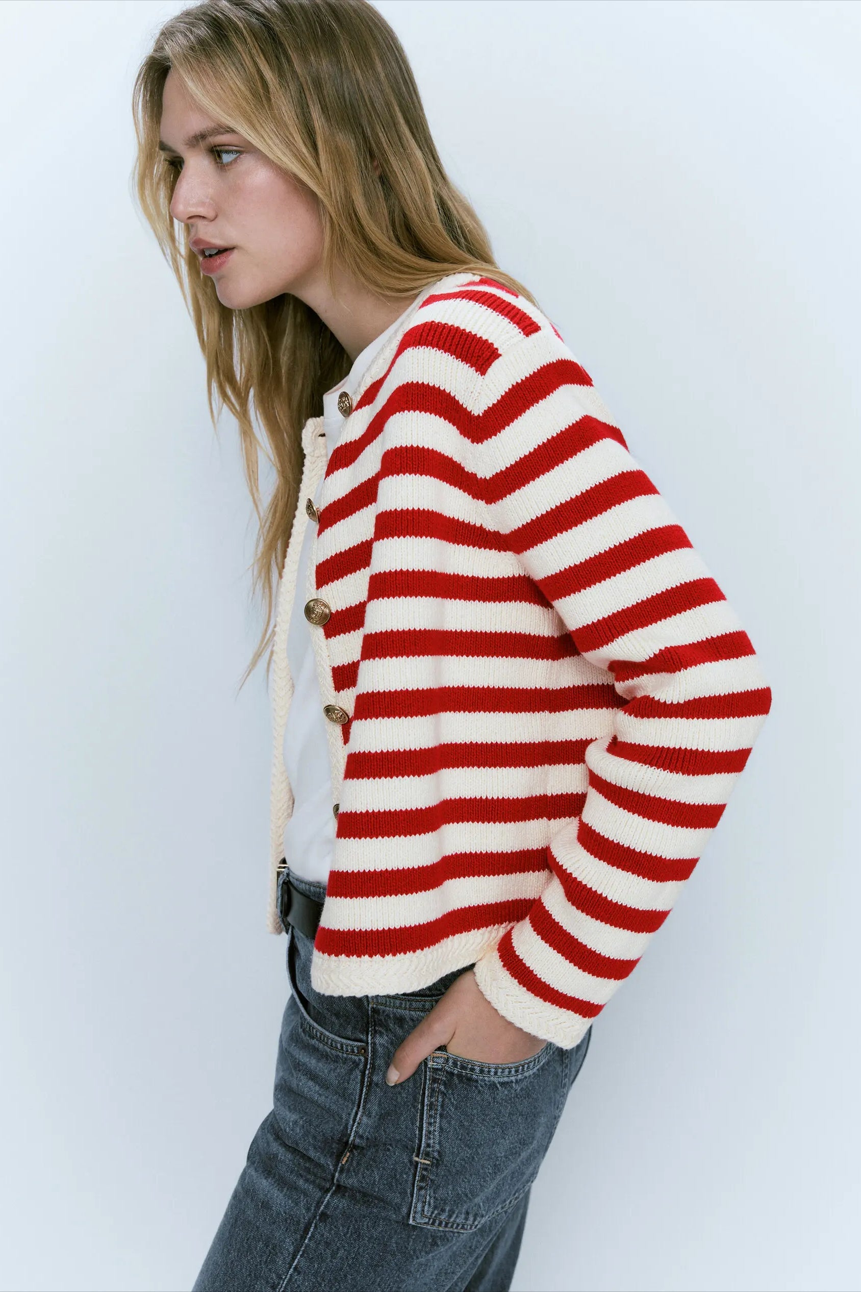 Striped Slim Fit Knit Cardigan Secondary image