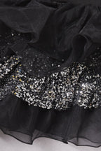 Black Ruffled Mesh Asymmetrical Party Dress