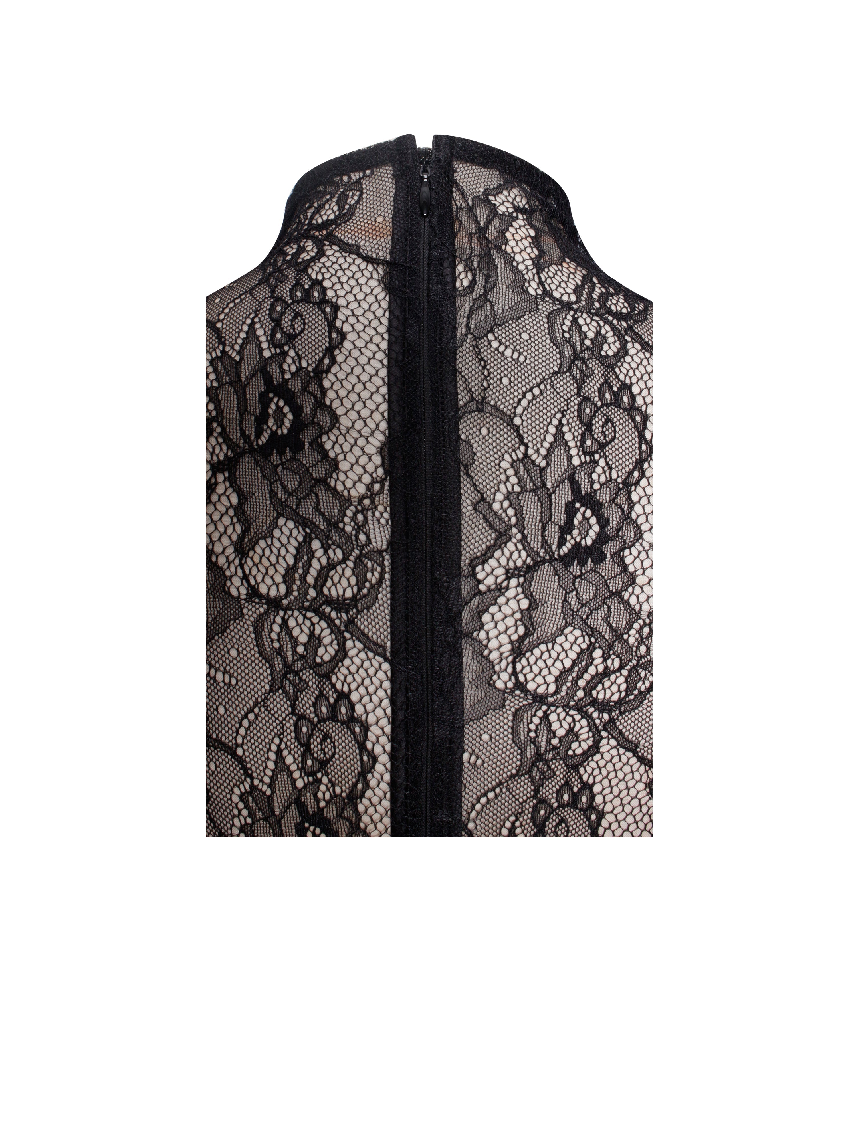 Weslyn Black Satin Charming Lace High Slit Dress Dresses