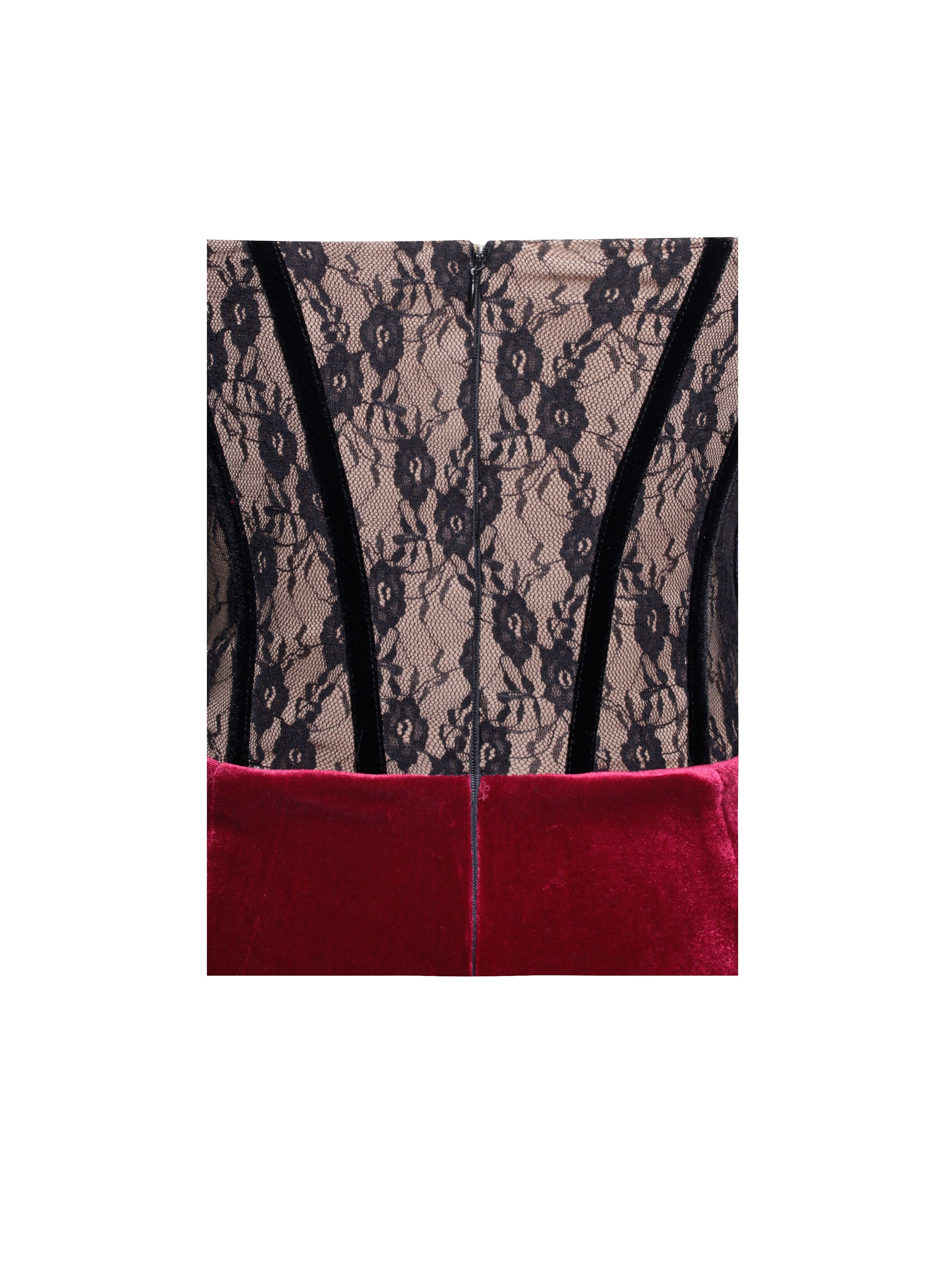Gaia Burgundy Lace Velvet Graceful Corset Side Slit Dress Dresses