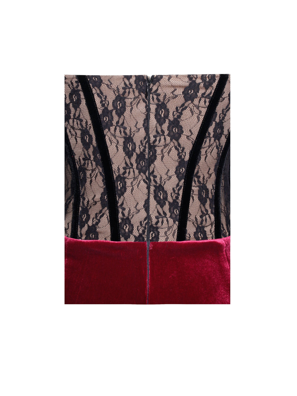 Gaia Burgundy Lace Velvet Graceful Corset Side Slit Dress Dresses