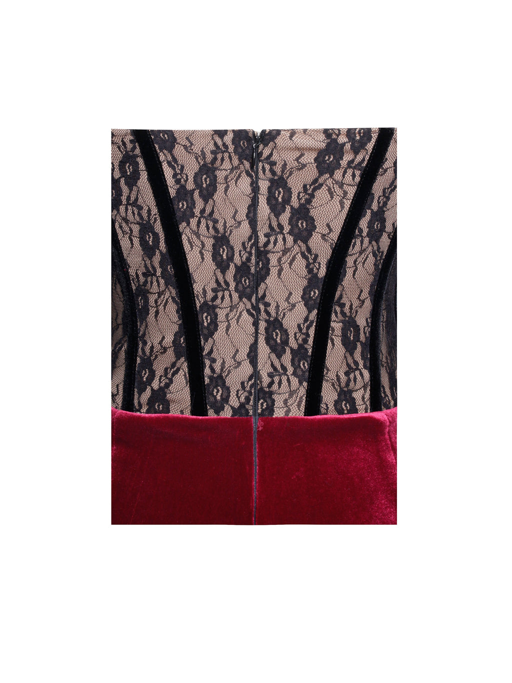 Gaia Burgundy Lace Velvet Graceful Corset Side Slit Dress Dresses