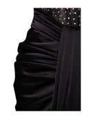 Stella Black Off Shoulder Graceful Crystal Corset Satin Gown Dresses