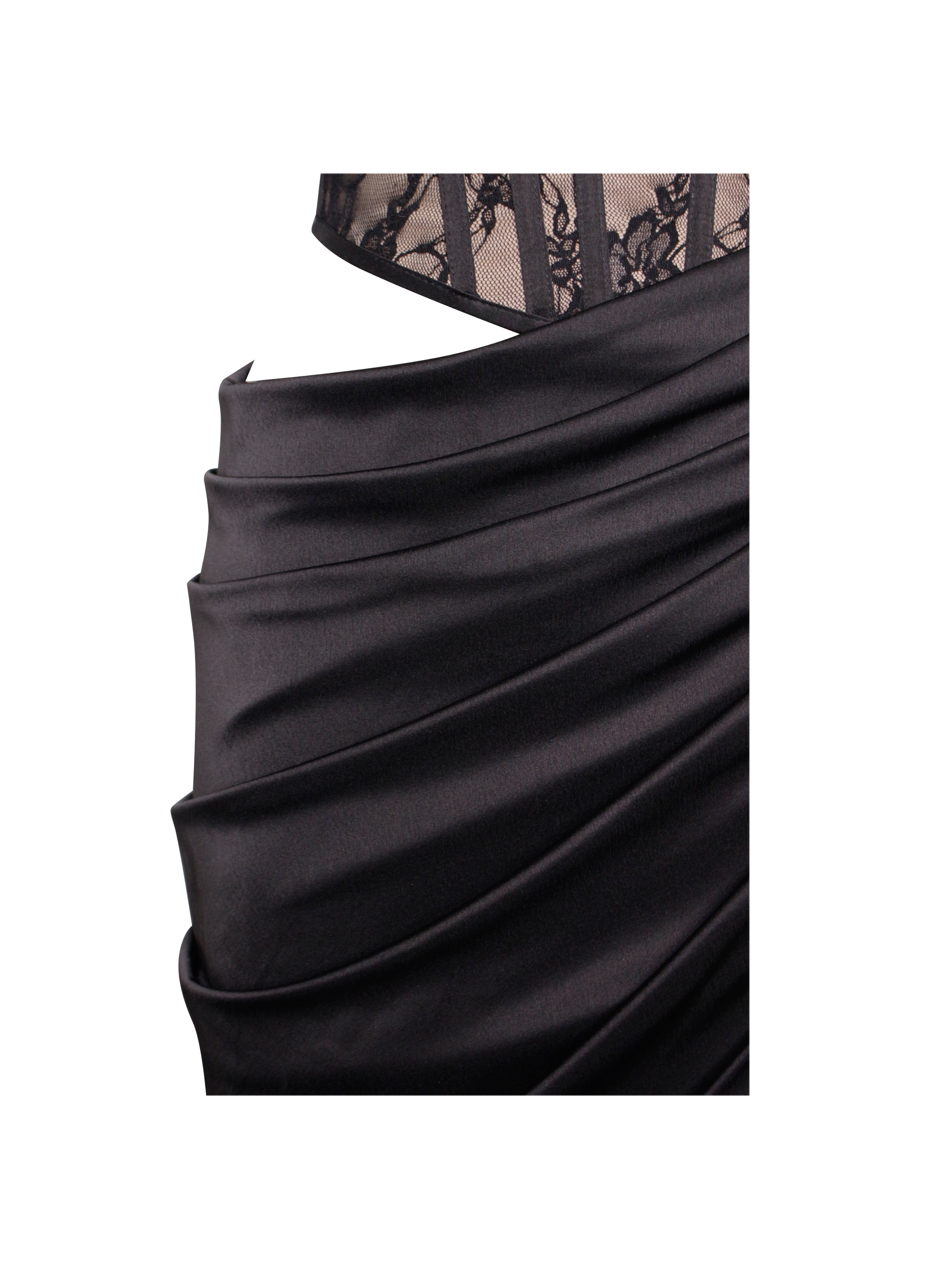 Callie Black Lace Satin Graceful Corset High Slit Gown Gowns
