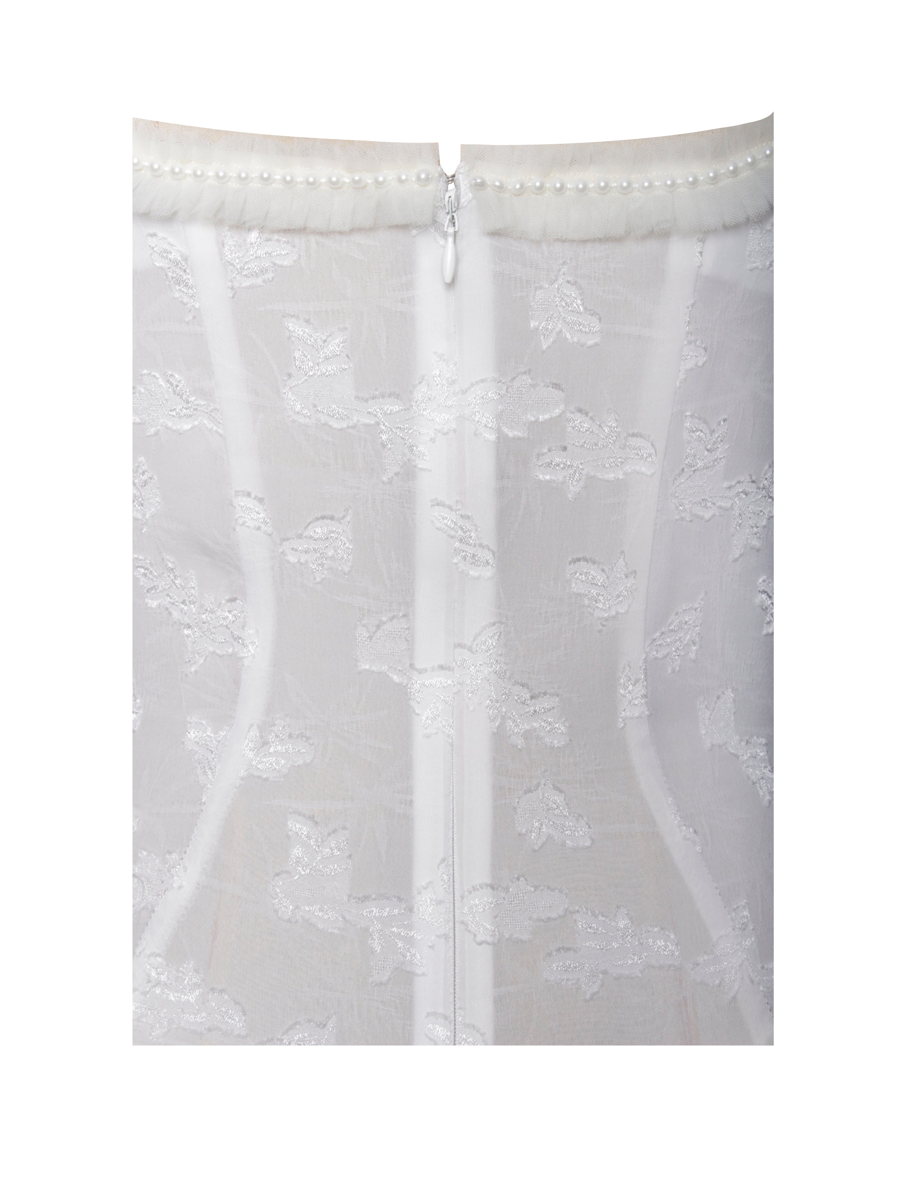 Ulissa White Square Neck Jacquard Trendy Textured High Slit Maxi Dress Dresses