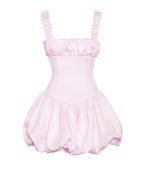 Aubrey Pink Satin Charming Bubble Hem Mini Dress Dresses