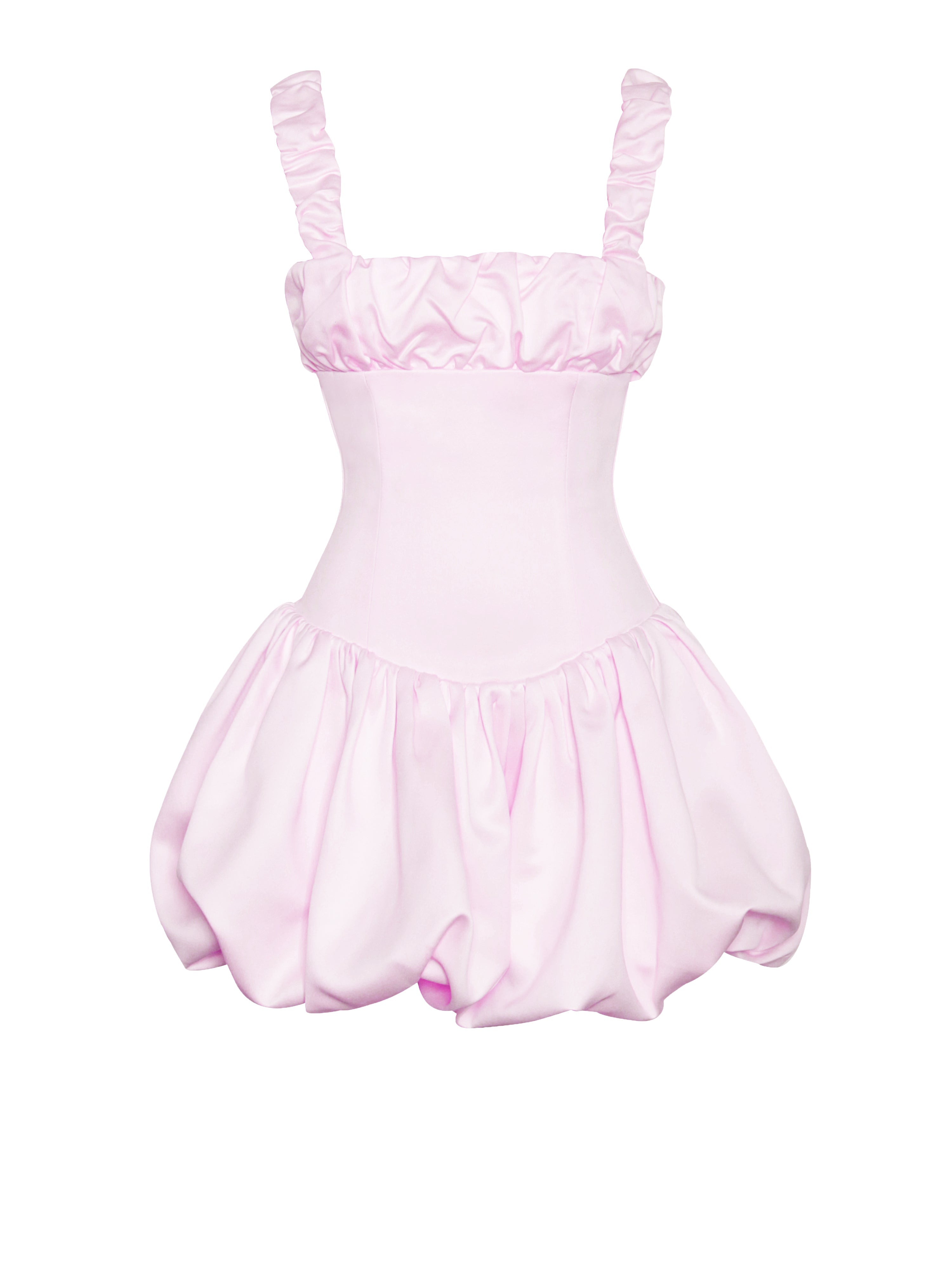 Aubrey Pink Satin Charming Bubble Hem Mini Dress Dresses