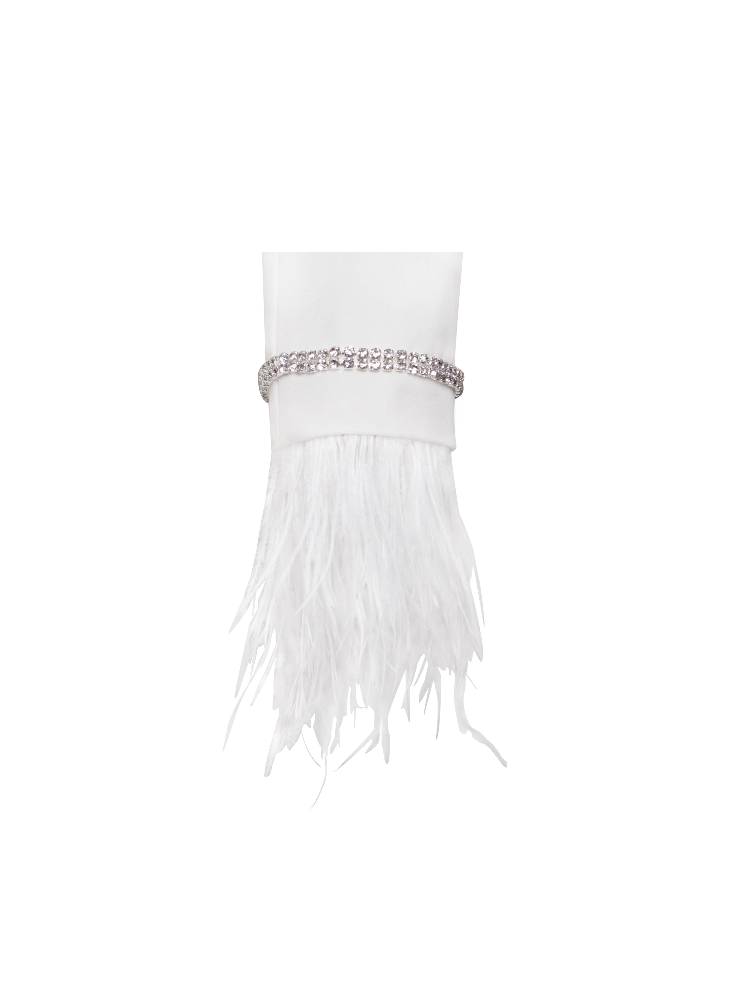 Quilla White Feather Crystal Graceful Sleeve Backless Blazer Dress Dresses