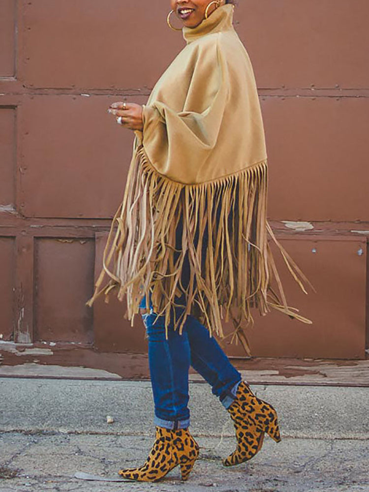 Solid Fringed Suede Top Sweatshirts & Hoodies L
