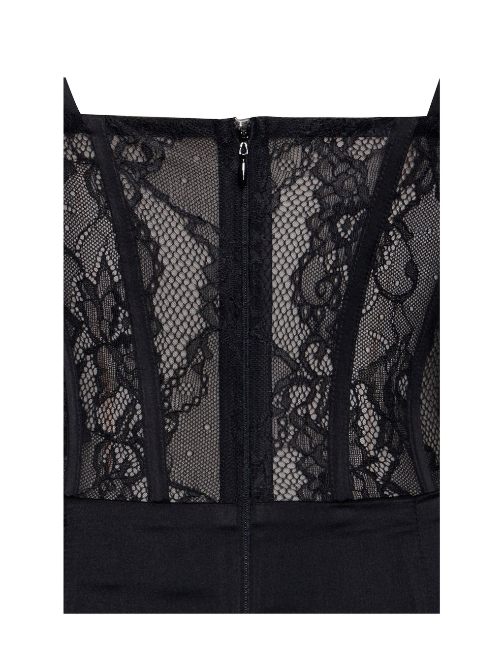Callista Black Satin Charming Lace Corset Maxi Dress Dresses