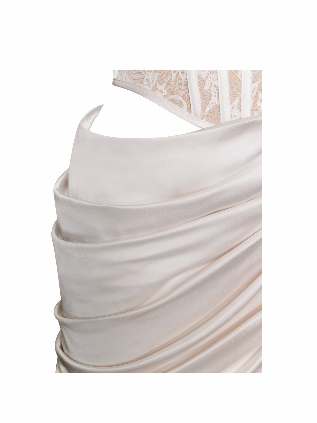 Callie Pearl White Lace Graceful Satin Corset High Slit Gown Gowns