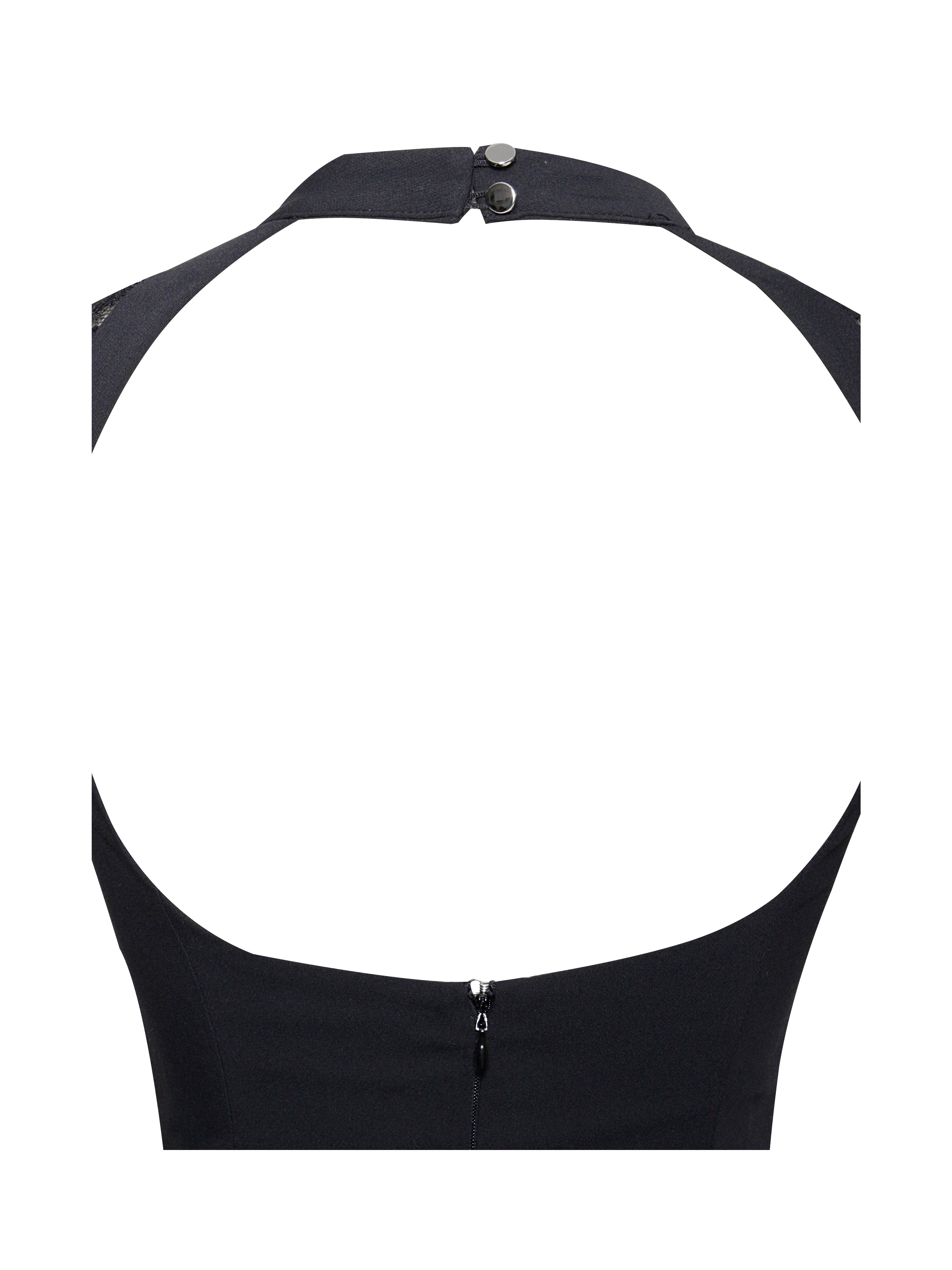 Quinella Black Lace Charming Crepe Backless Mini Dress Dresses