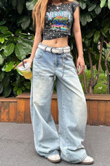 Light Blue High Waist Washed Wide Leg Jeans