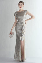 Glitter High Neck Mermaid Slit Formal Dress