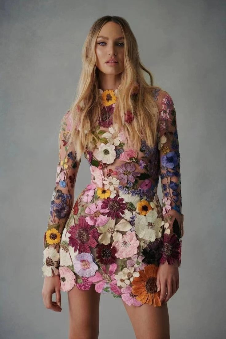 3D Floral Embroidery Bodycon Floral Dress Main image