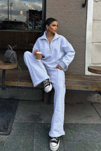 Half Zip Sweatshirt Wide Leg Pants Set
