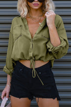 Denim Drawstring Hem Relaxed Blouse