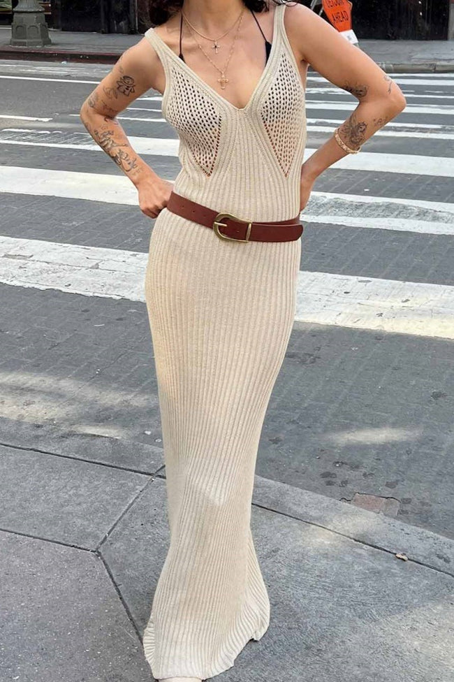 Hollow Sheer Knit Maxi Vacation Dress Main image