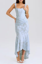 Ruched Lace Corset Asymmetric Formal Dress