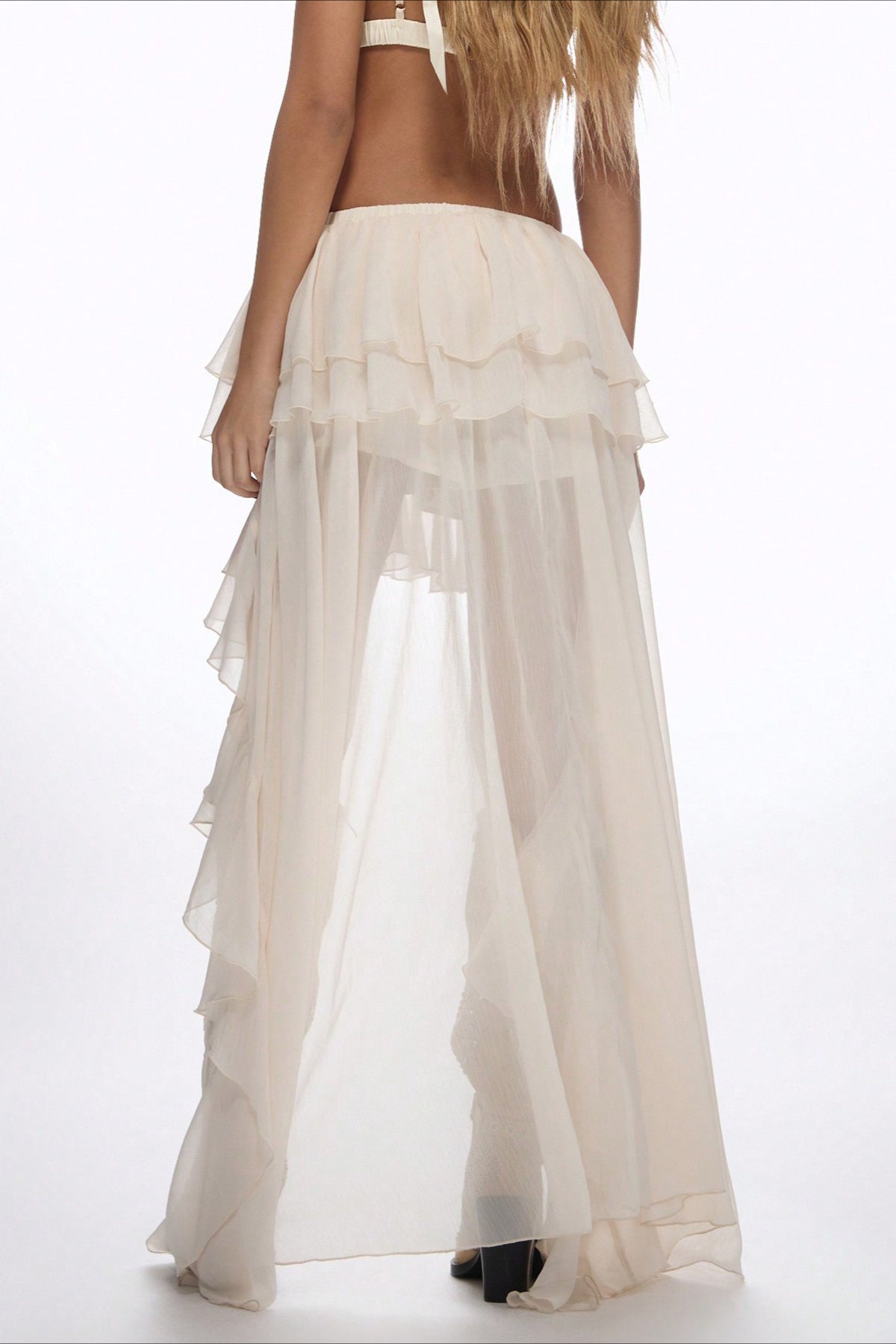 High Waist Asymmetric Tiered Chiffon Skirt Secondary image