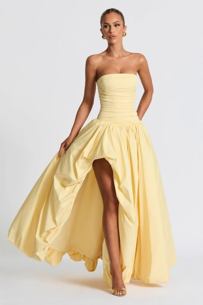 Strapless Ruched A Line Formal Dress XS / Yellow Main image