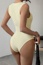 Metal Flower V Neck Strappy One Piece Swimwear