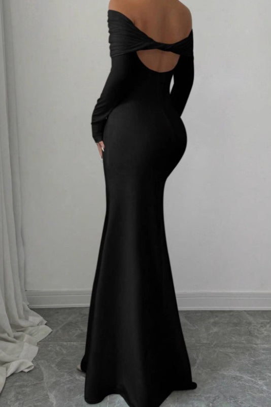 Off Shoulder Ruched Bodycon Formal Dress S / Black