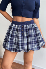 Y2K Plaid Elastic Waist Puff Mini Skirt