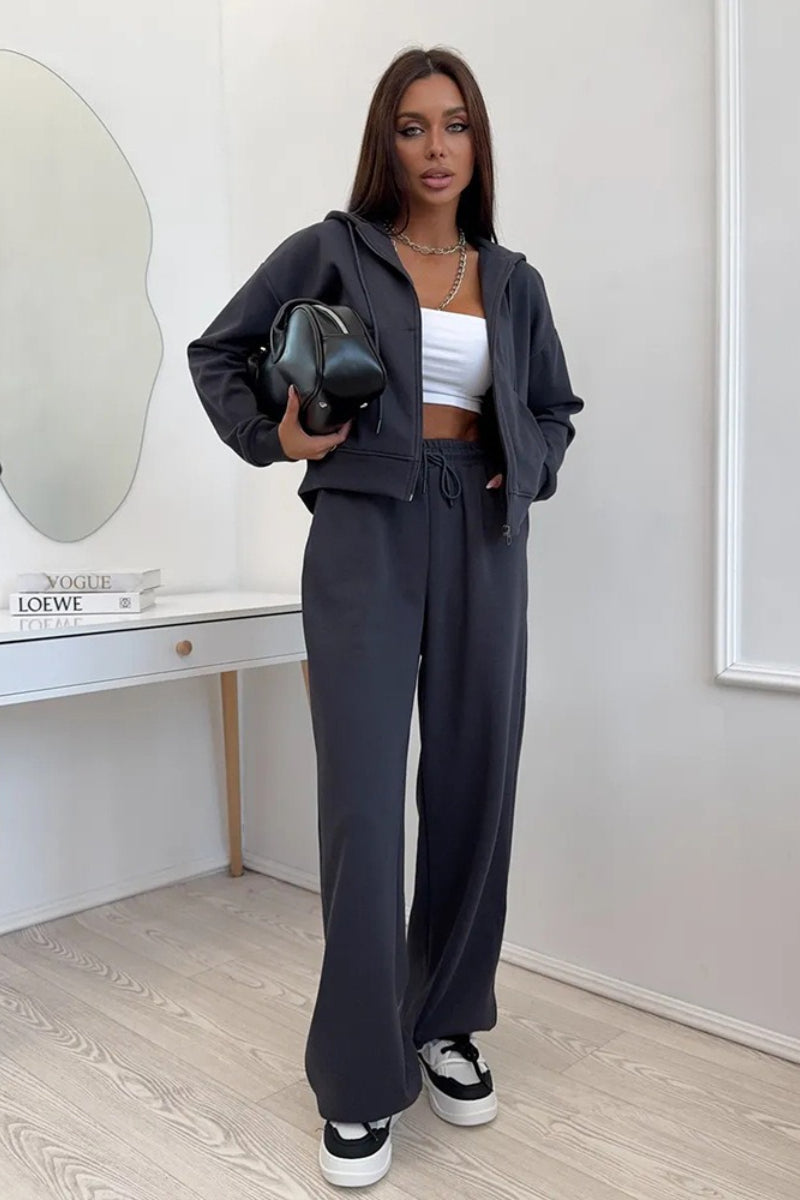 Cropped Zip Hoodie Jogger Two Piece Set