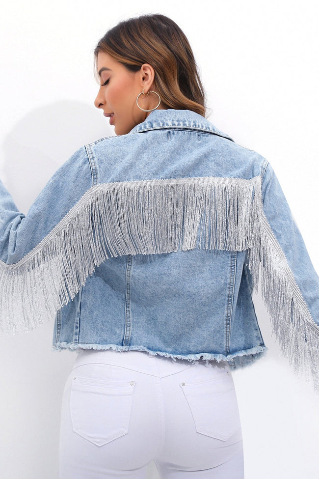 Fringed Patchwork Plus Size Denim Jacket Main image