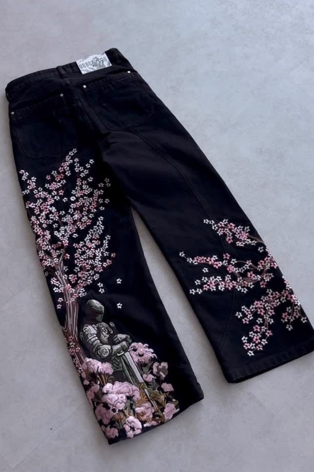 Samurai Blossom Embroidered Wide Leg Jeans