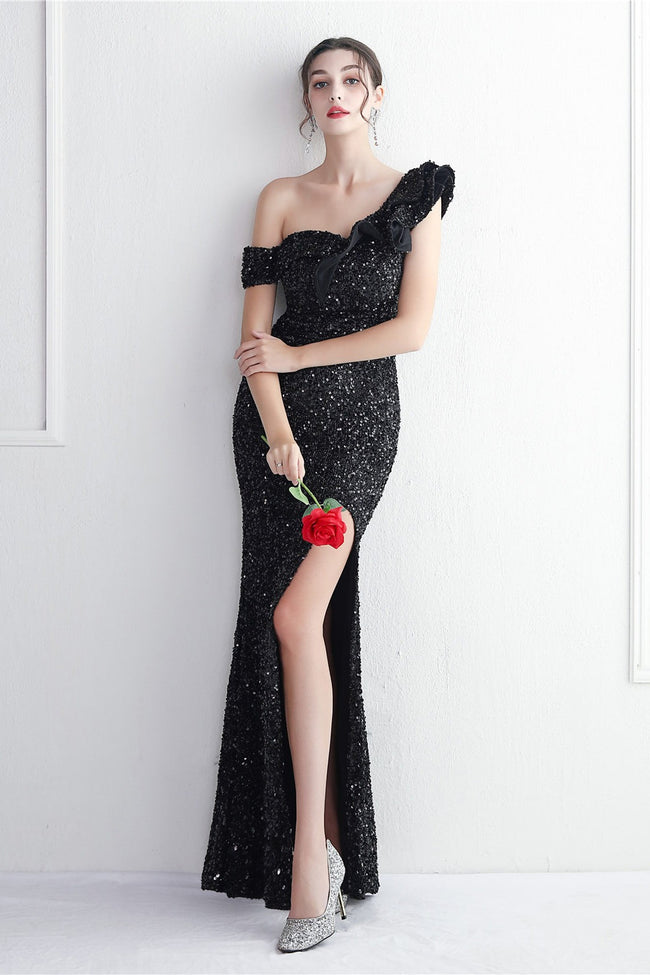 Embellished One Shoulder Mermaid Formal Dress S / Black Main image