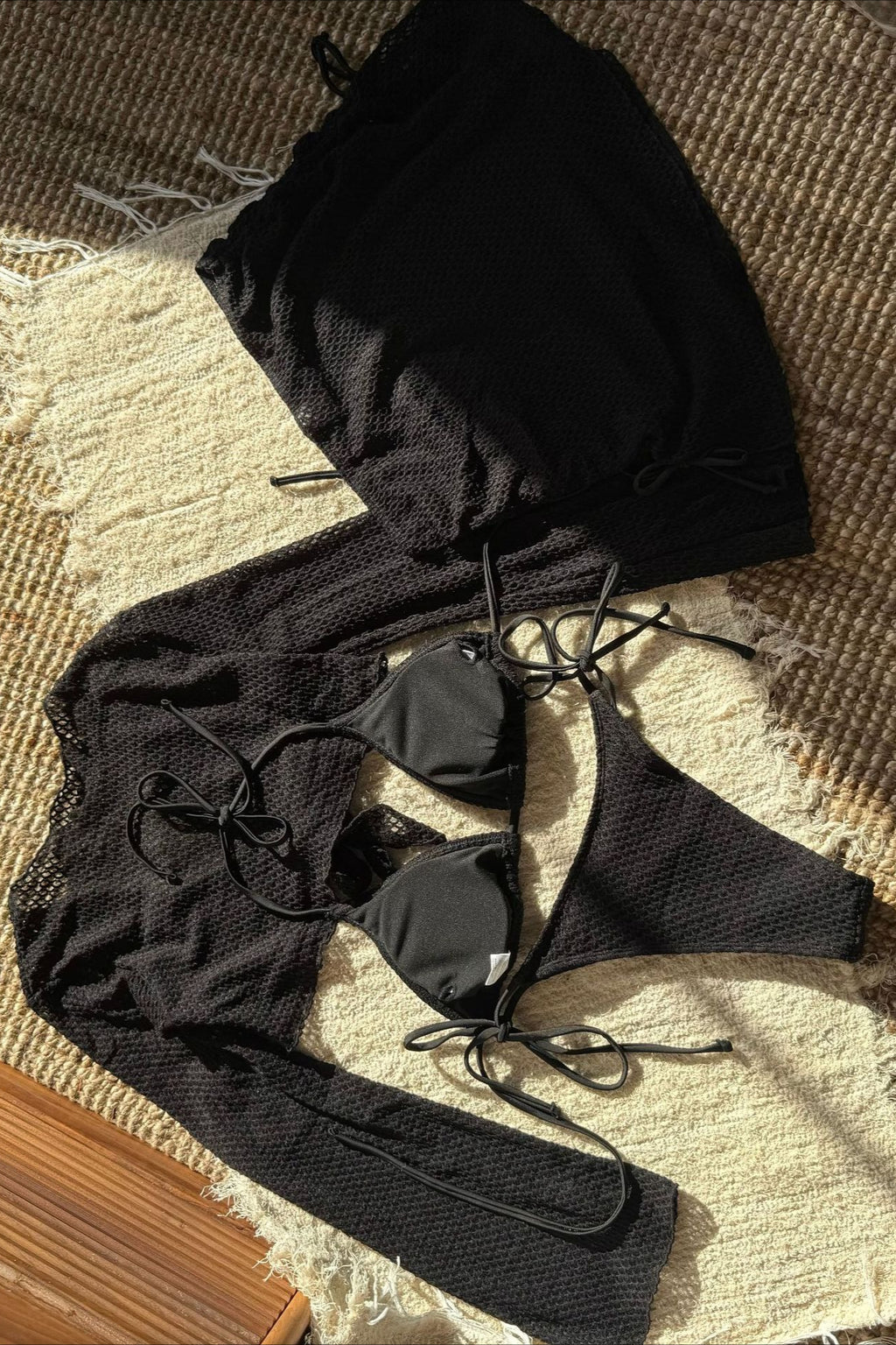 Solid Ruched Mesh Four Piece Swim Set