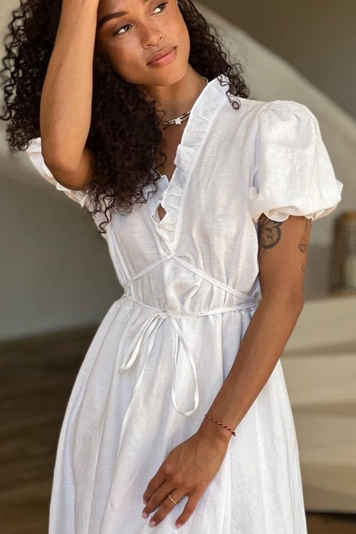 V-Neck Tie Waist Short Sleeve Boho Dress Secondary image