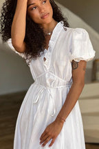 V-Neck Tie Waist Short Sleeve Boho Dress